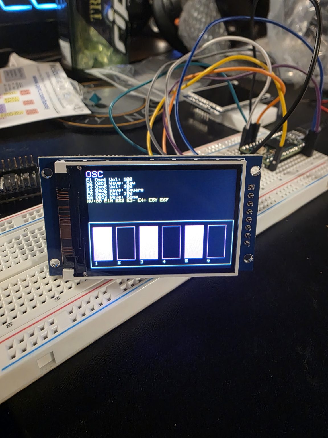 The first run of the synth engine, with a rough interface on a small display.