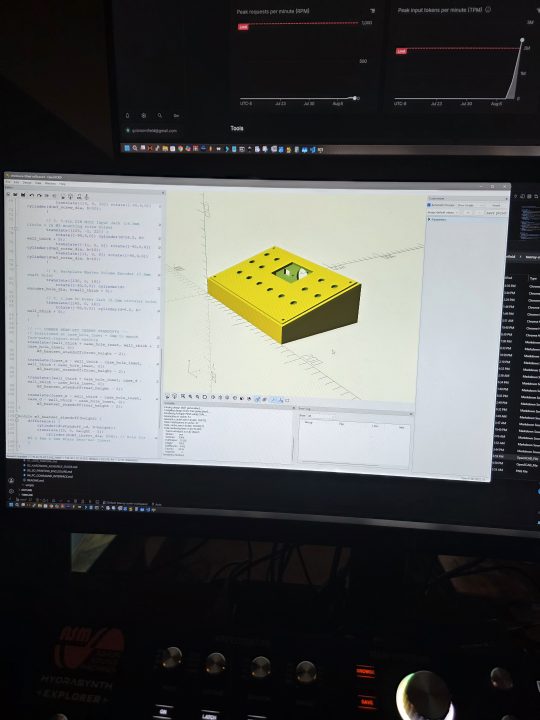A three-quarter view of the synth case design, rendered in SCAD.
