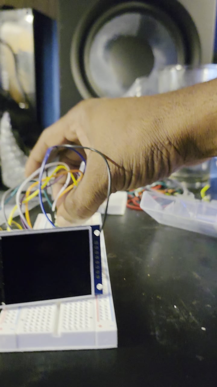A still frame from a clip of the synth being switched on.