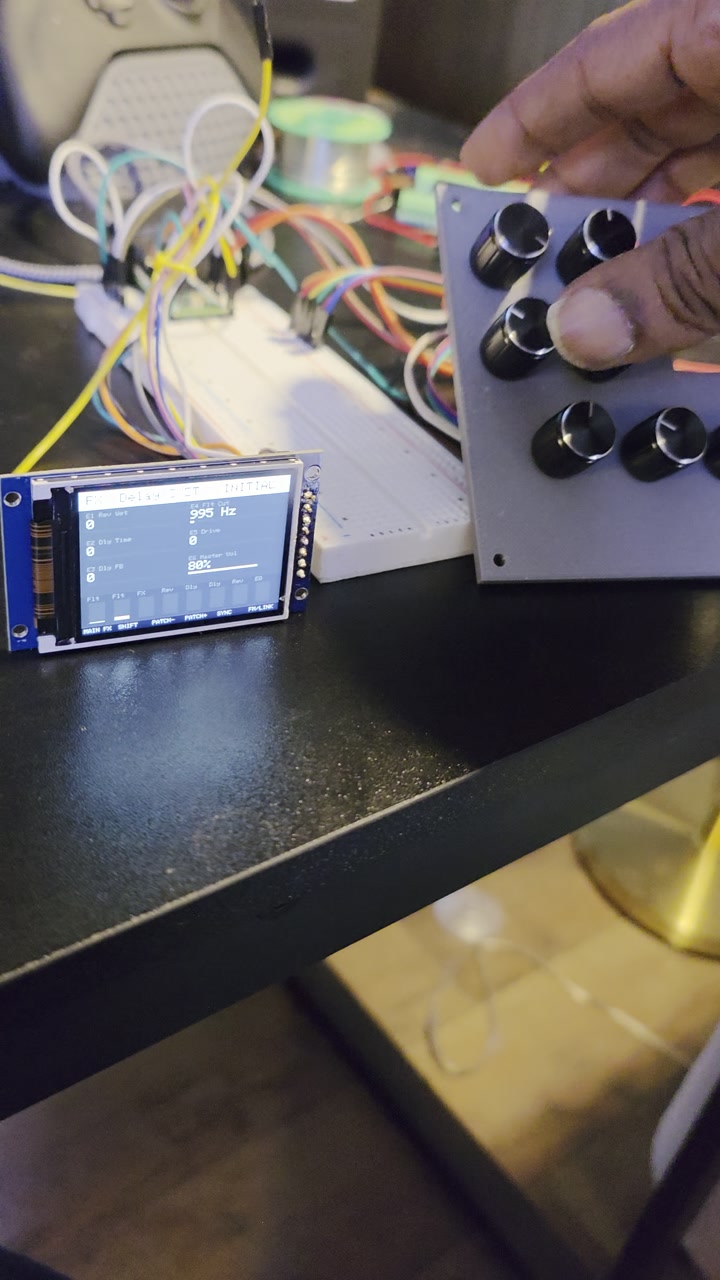 A still frame from a clip showing the synth's menus being used.